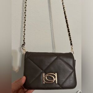 Bebe Quilted Brown Crossbody Bag with Gold Chain Strap – Perfect Condition